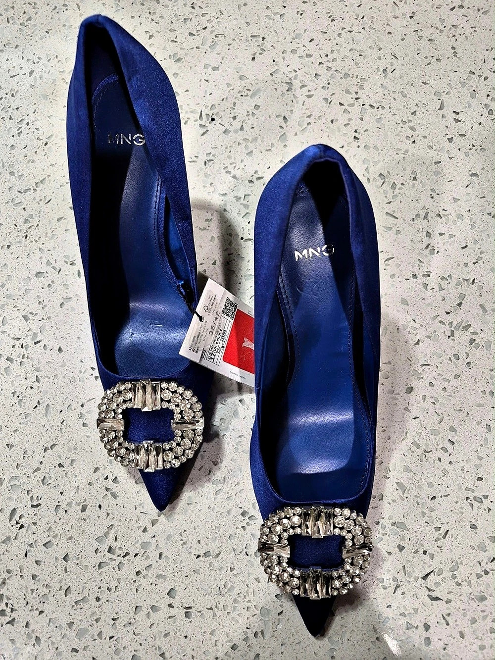 Mango Crystal Buckle Pointed-Toe Heels in Blue US 7.5 NWT